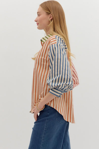 90's Striped Colorblock Blouse