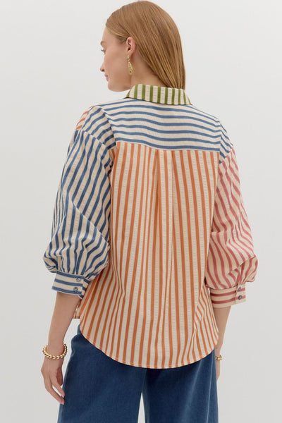 90's Striped Colorblock Blouse