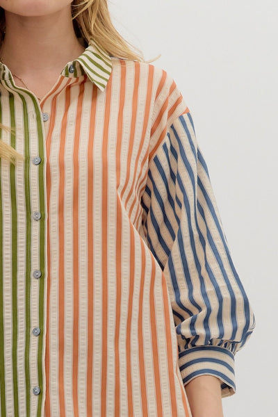 90's Striped Colorblock Blouse
