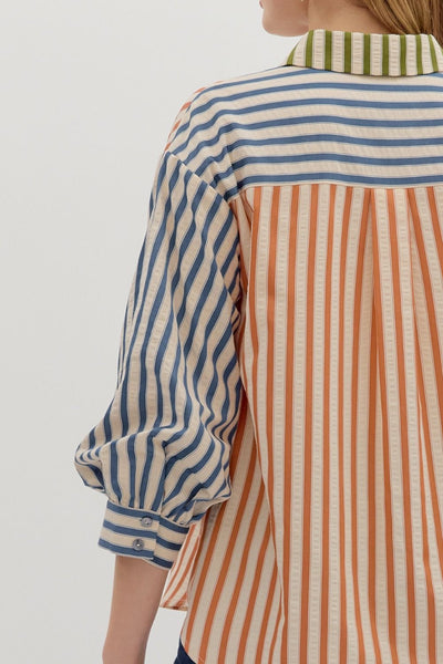 90's Striped Colorblock Blouse