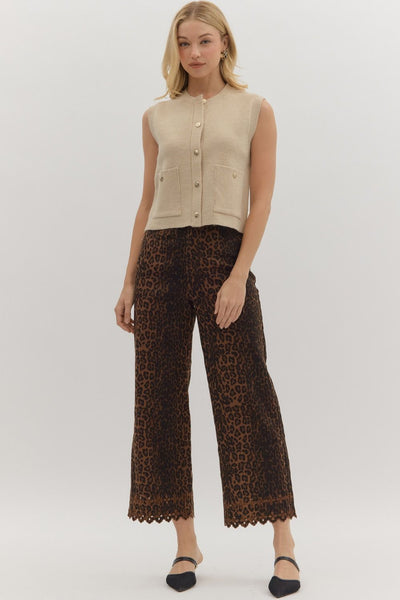 Ecru Sleeveless Button Top