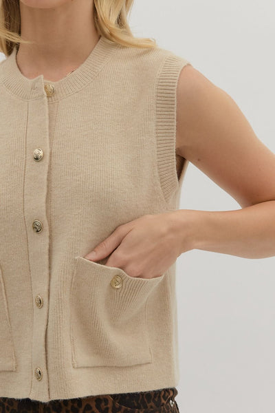 Ecru Sleeveless Button Top