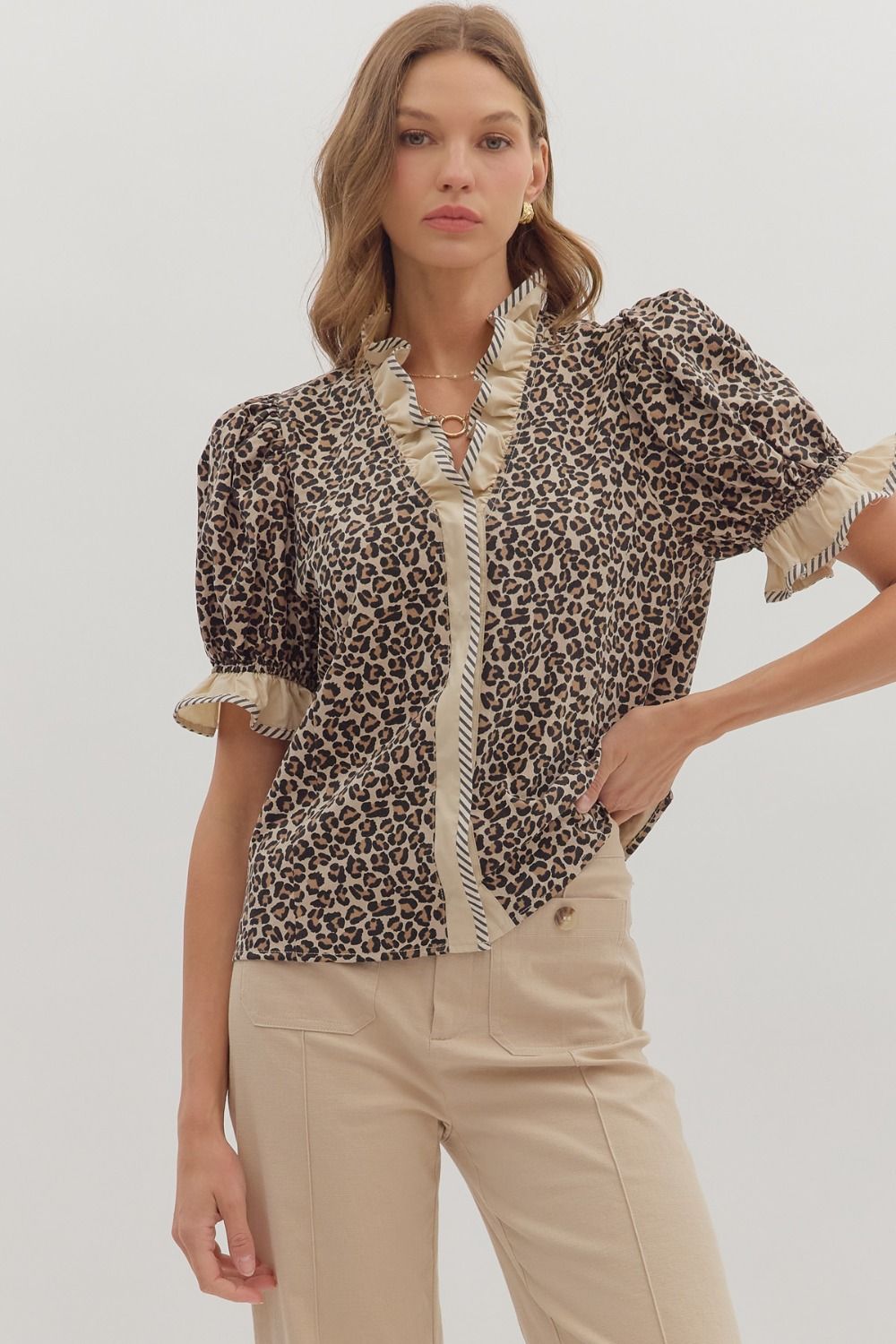 Twig Leopard Ruffle Blouse