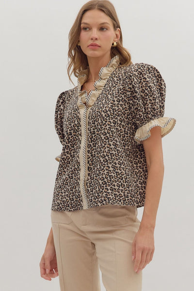 Twig Leopard Ruffle Blouse