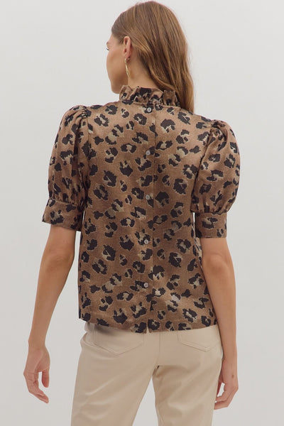 Leopard Ruffle Neck Blouse