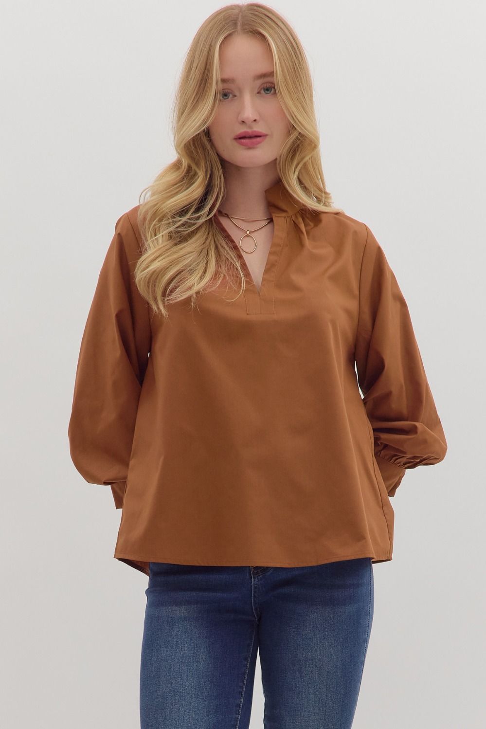 Solid High Neck Blouse
