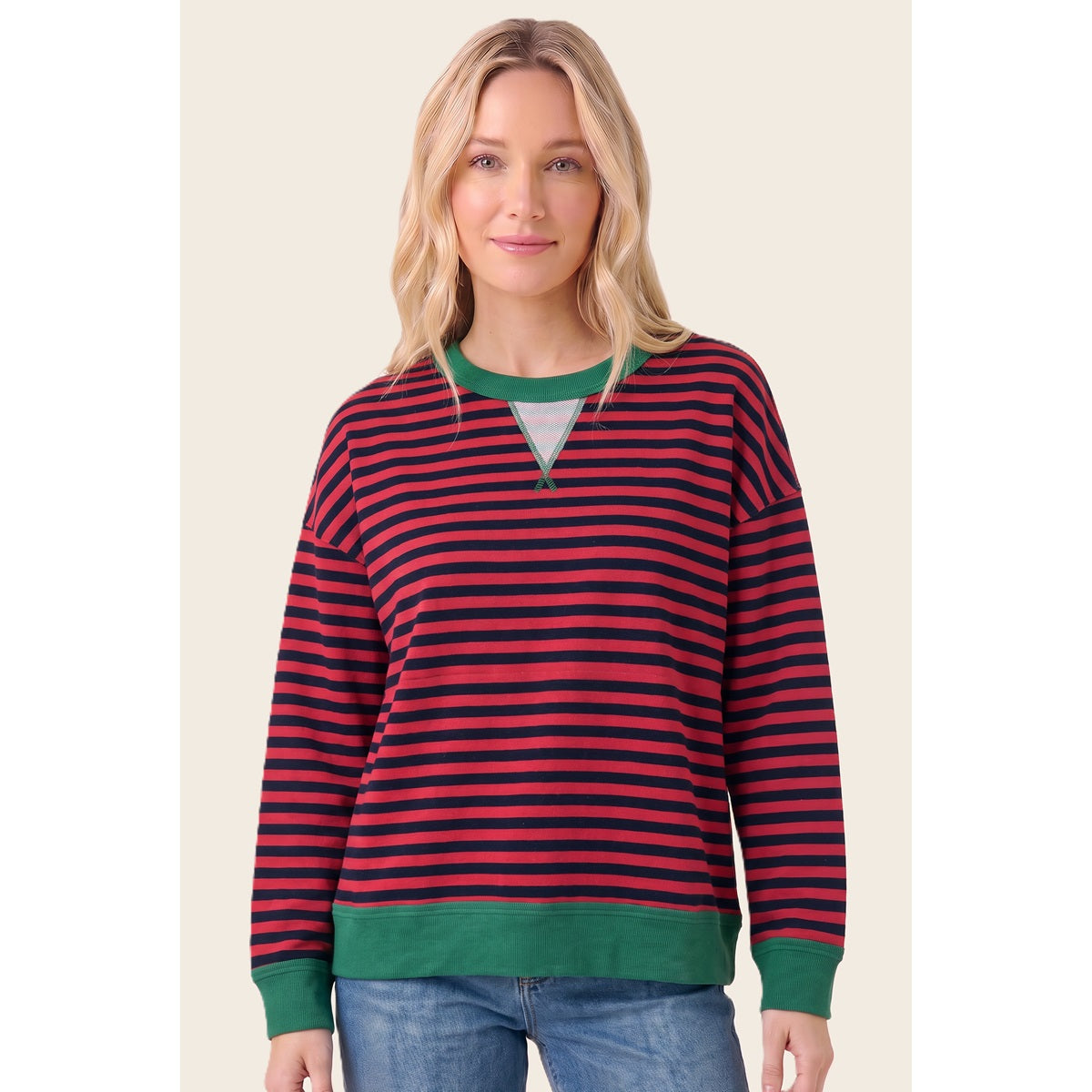 Eclipse Color Trim Striped Sweatshirt