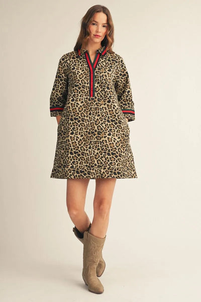 Trimmed Leopard Dress