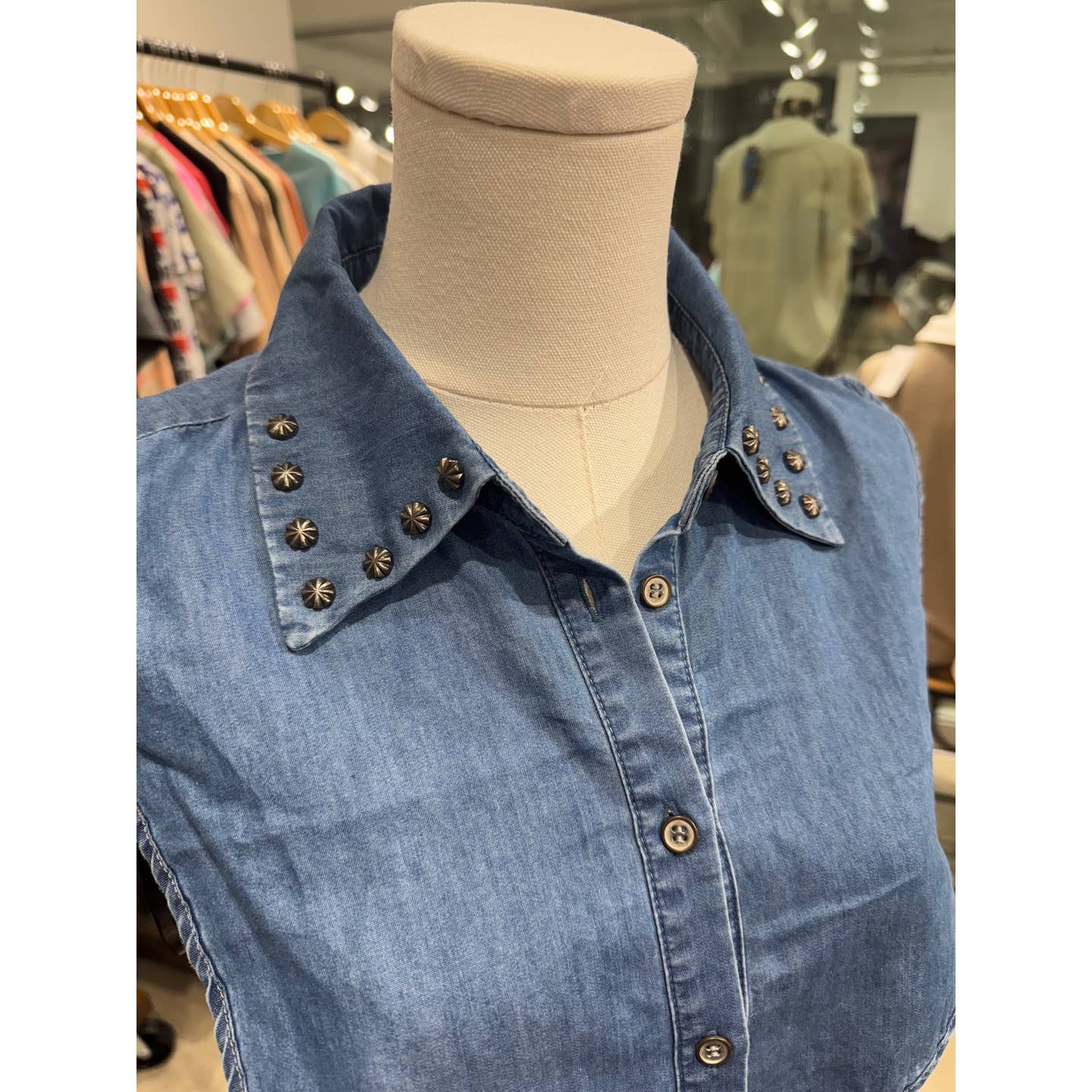 Western Denim Studded Faux Collar For Layering
