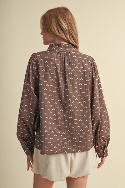 Floral Striped Bow Tying Blouse