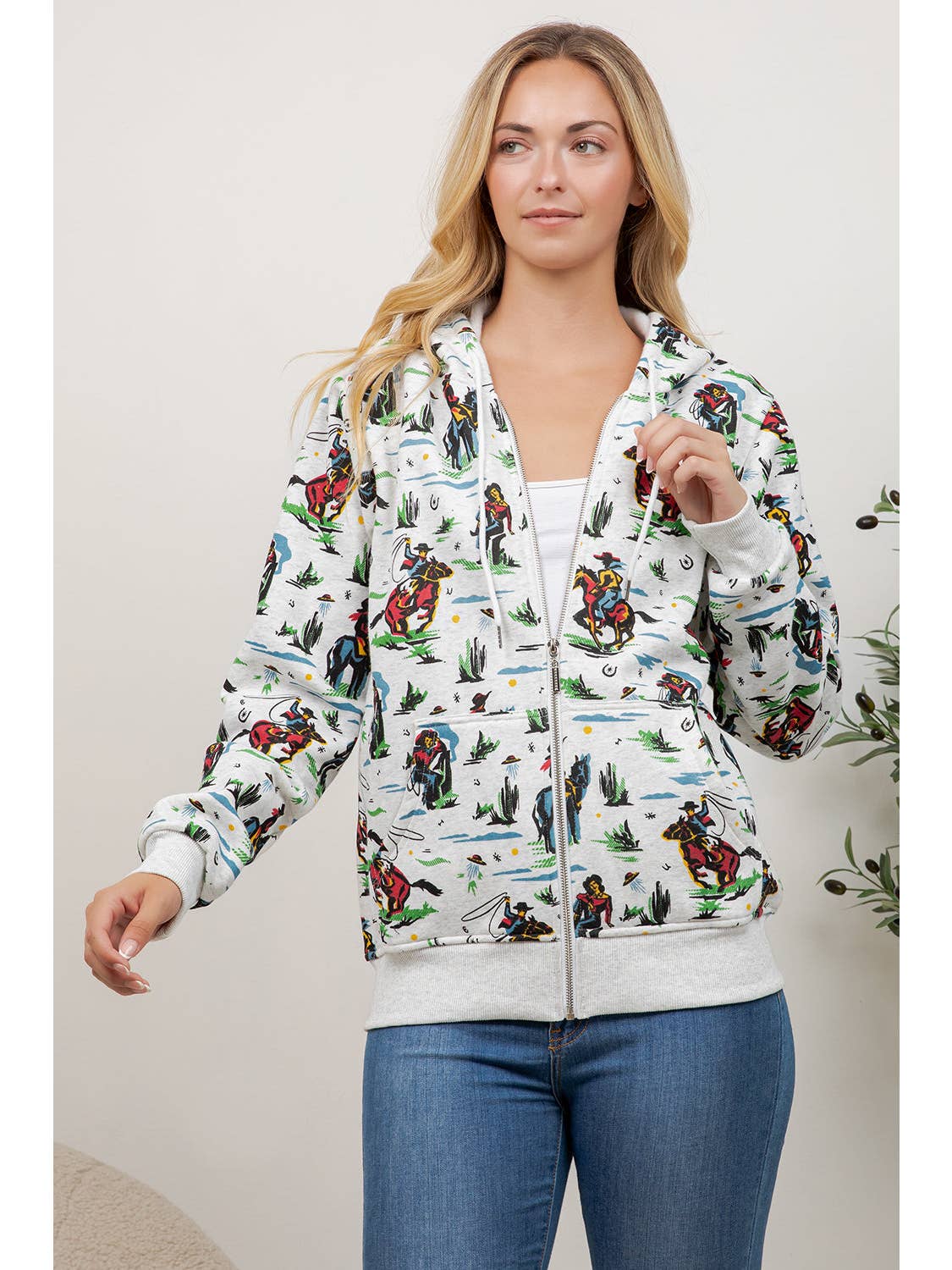 Cowboy Print Zipper Hoodie