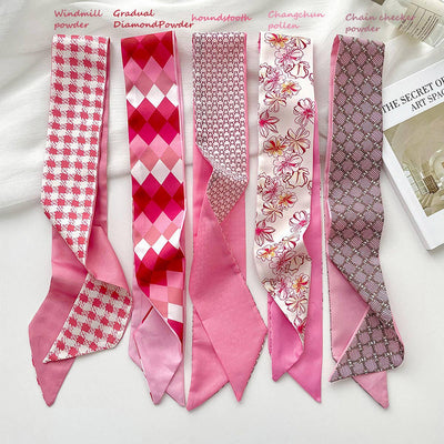 Pink Floral Skinny Scarf – Hair Tie & Bag Ribbon_CWASC0708
