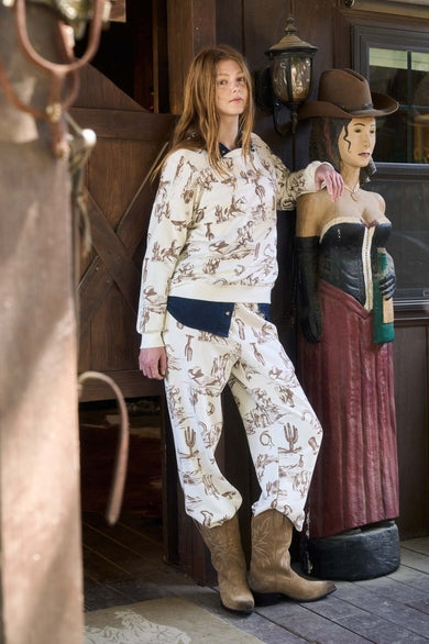 Cream Western Print Top & Bottoms