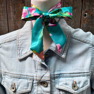 Turquoise and Pink Western Skinny Mini Wild Rag Scarf