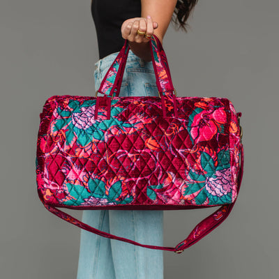 Burgundy & Multicolored Floral Duffel