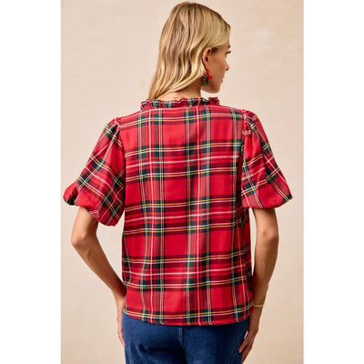 Tartan Plaid Puff Sleeve Blouse
