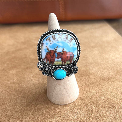 Texas longhorn ring  on display