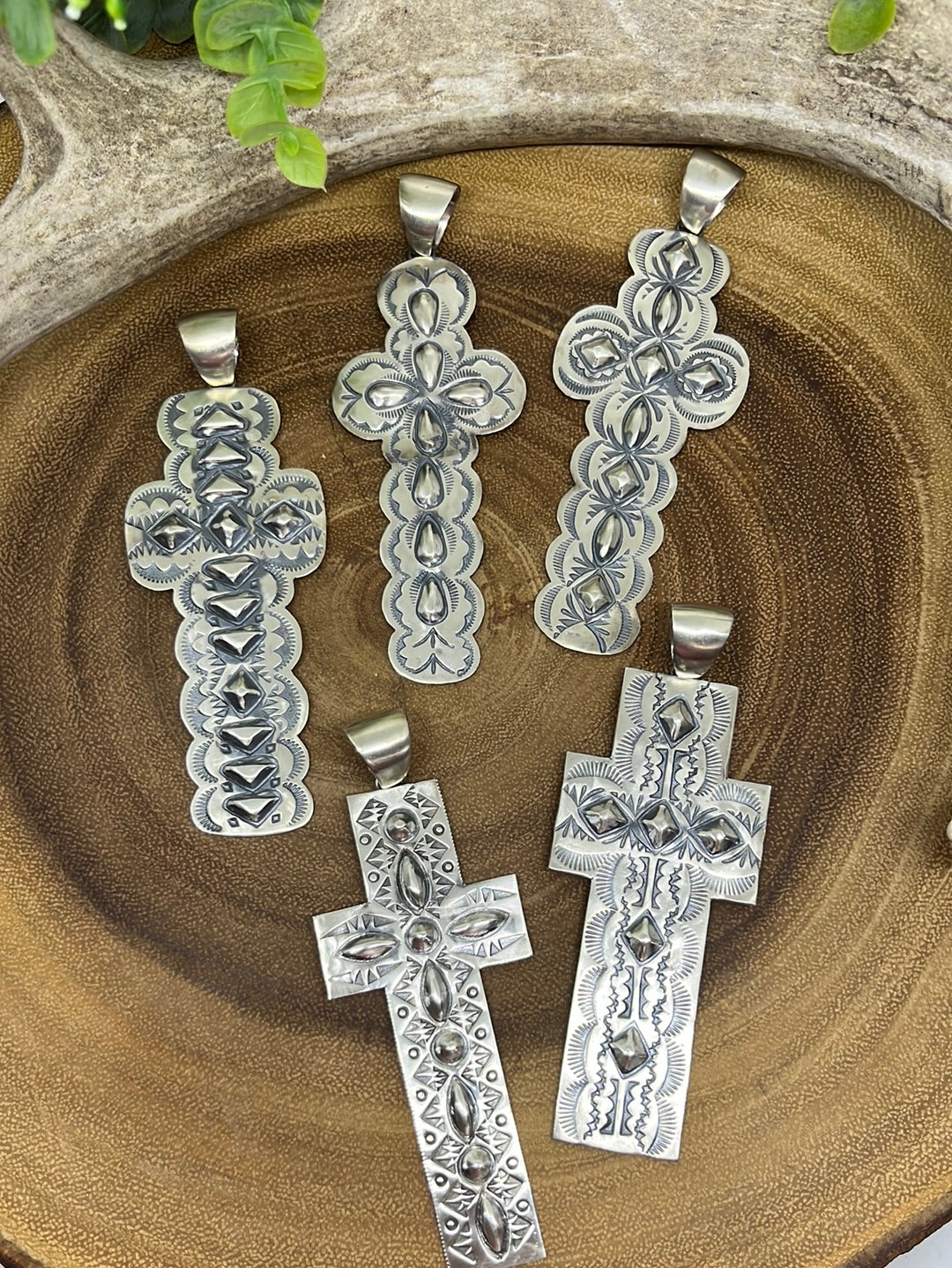 Walnut Stamped Sterling Silver Cross Pendant - 4"