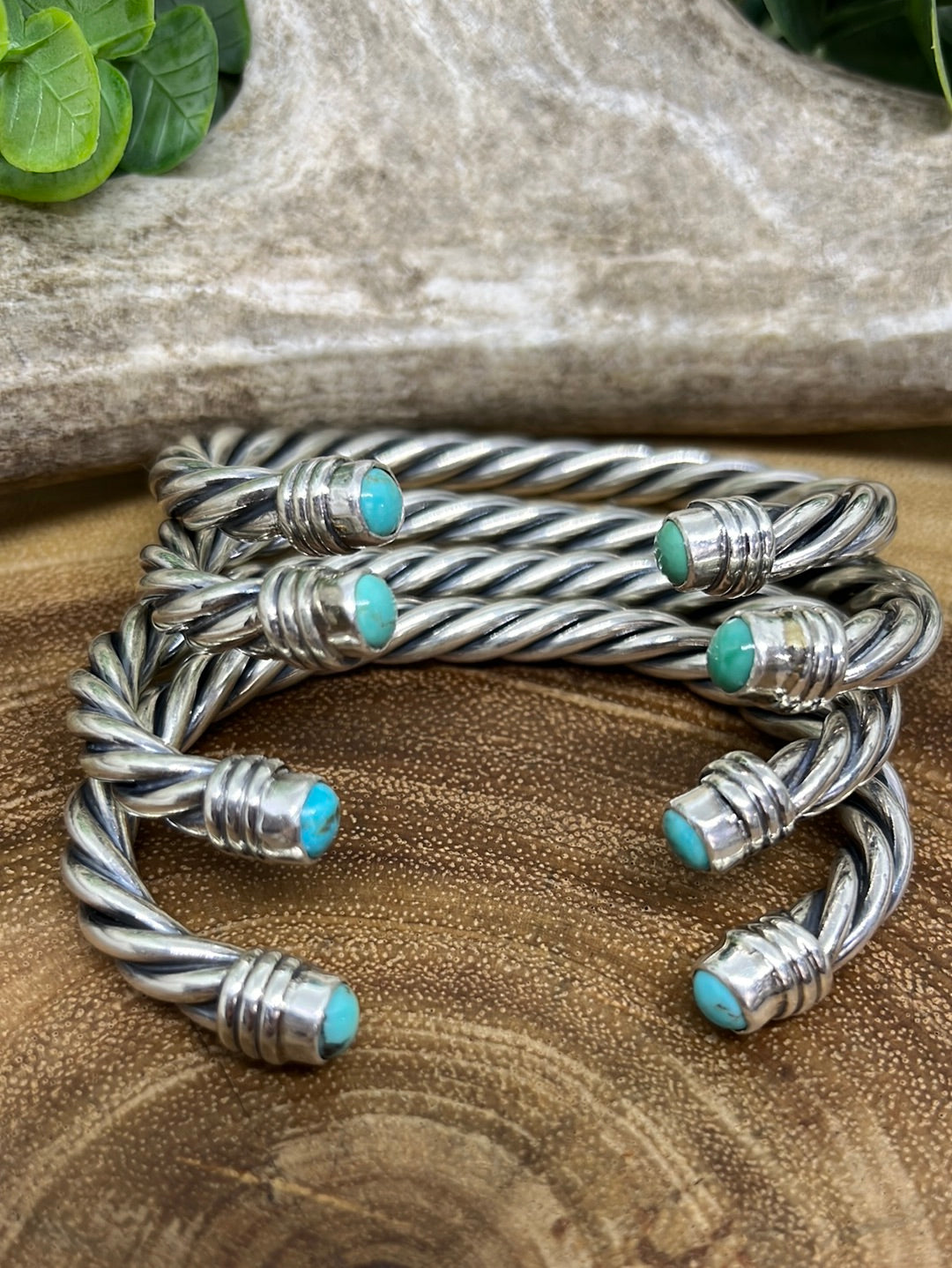 Macy Sterling Twisted Cuff With Stone Ends - Turquoise