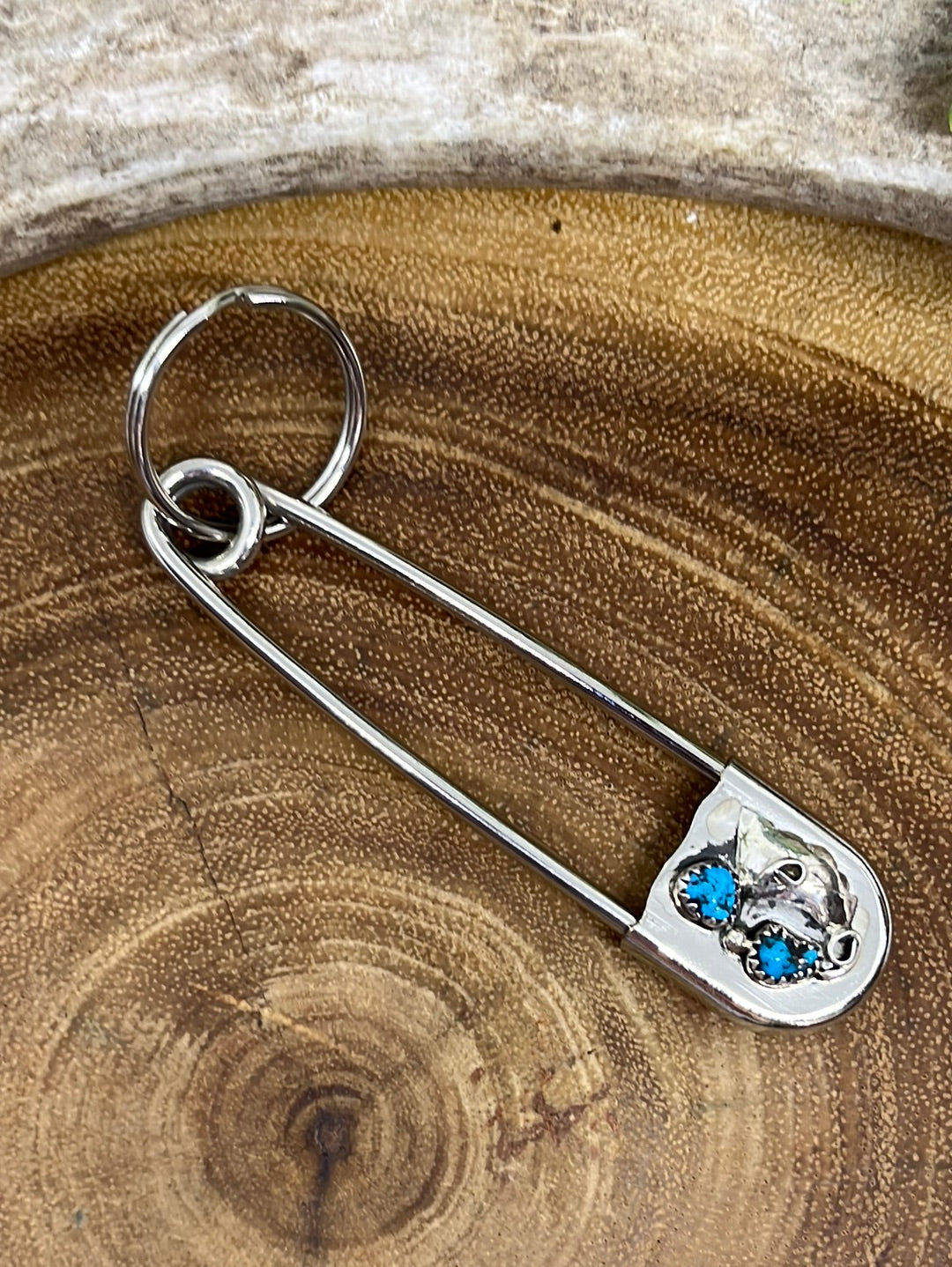 Sterling Safety Pin Keychain - Turquoise
