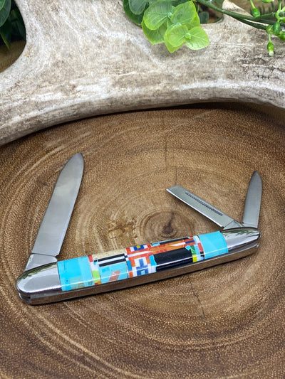 Landon Inlay Turquoise 3 Blade Pocket Knife