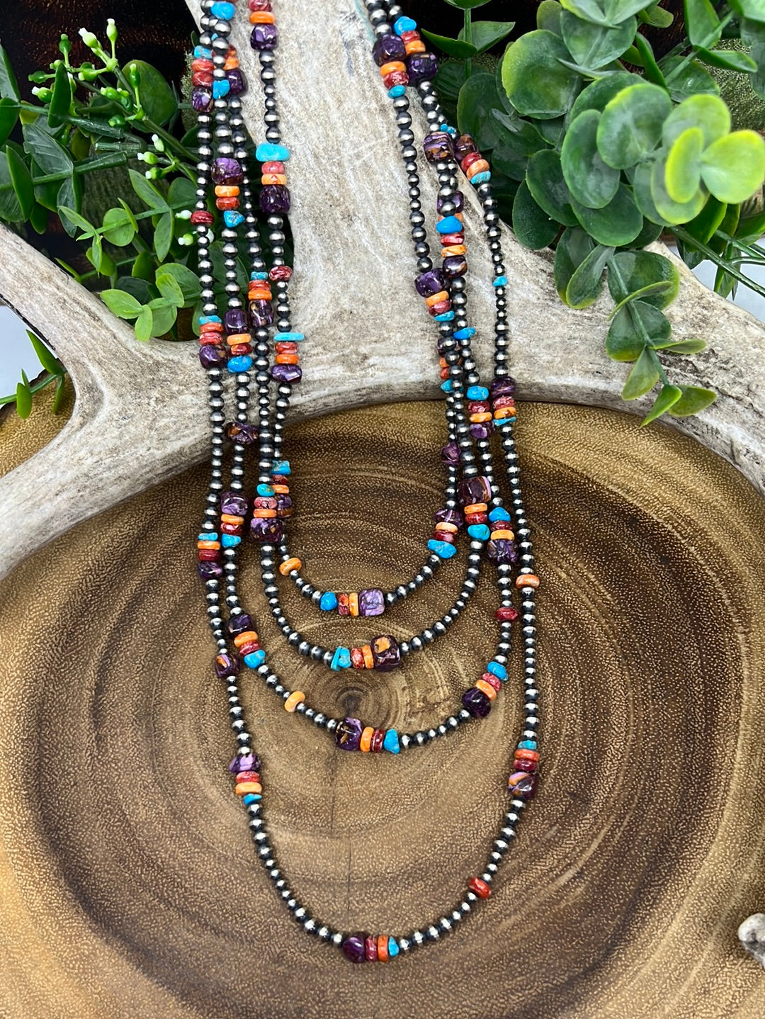Brier Sterling Navajo, Tumbled Spiny & Turquoise Necklace: 16"-24"