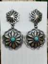 Zavalla Sterling Double Round Concho Post Earrings - Turquoise