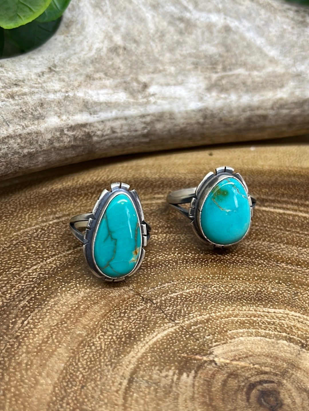 Gretta Sterling Notch Framed Teardrop Ring - Turquoise