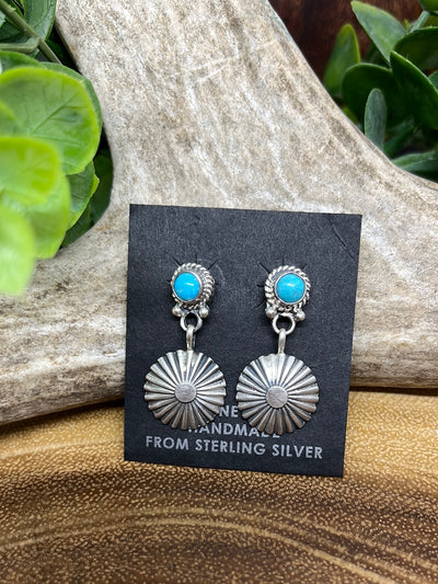 Coastal Fan Stone Post Concho Drop Sterling Earrings - Turquoise
