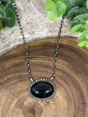 Gloria Sterling Link Chain With Roped Round Onyx Pendant