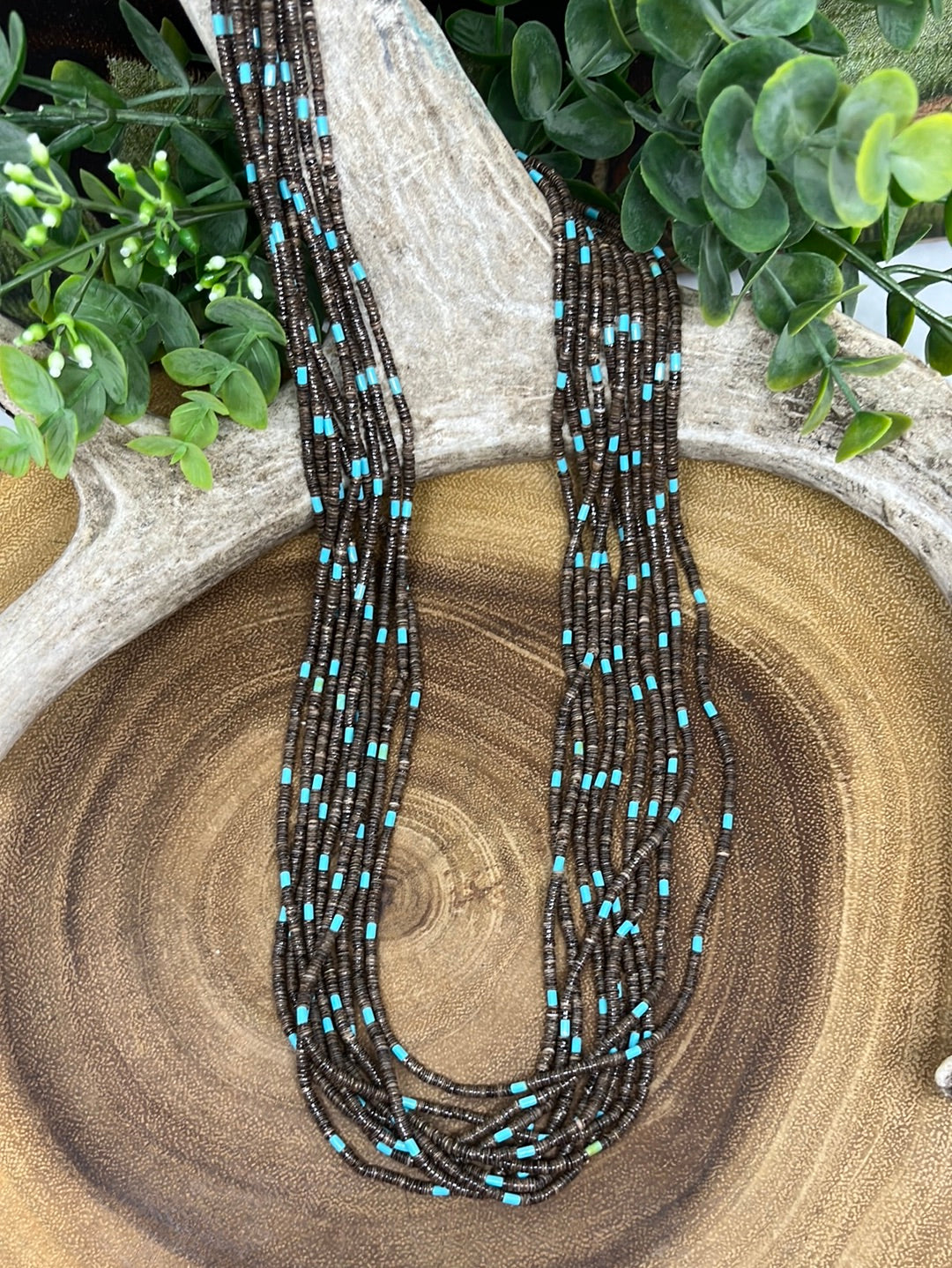 Lilith Heishi & Tumbled Turquoise 10 Strand Necklace