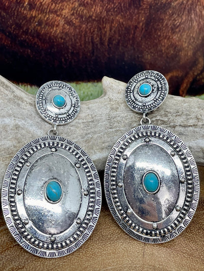 Minorca Fashion Silver Double Concho Earrings With Center Stones