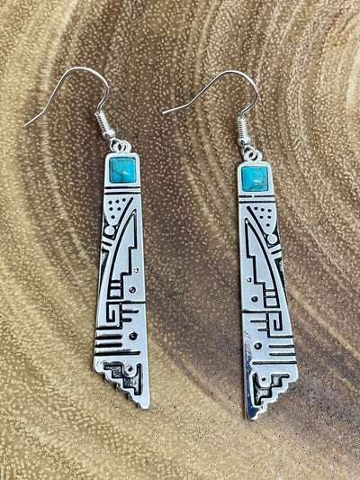 Goldenrod Aztec Tower Fish Hook Earrings - Turquoise
