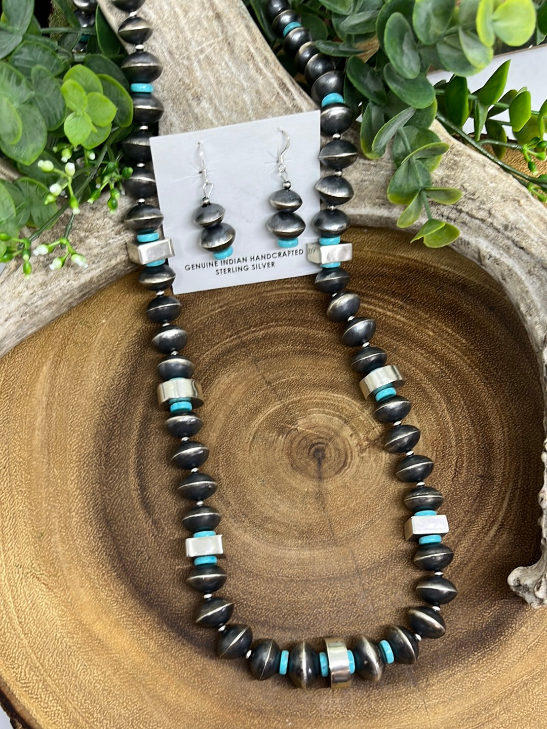 Laredo Sterling Silver Saucer Bead Necklace & Earring Set