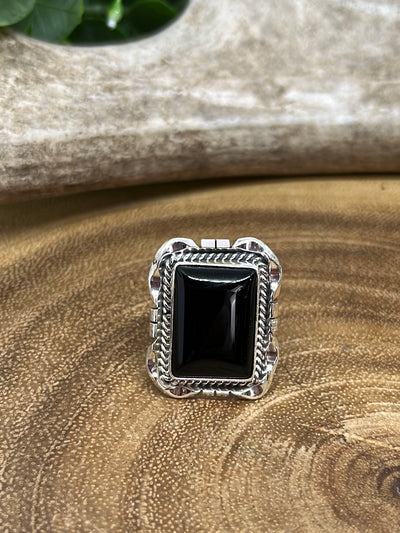 Slocum Sterling Rectangle Onyx Notched Edge Ring