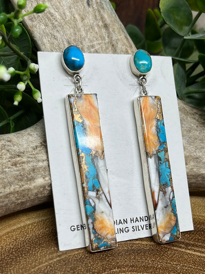 Ameillia Sterling Turquoise & Orange Spiny Slab Earrings