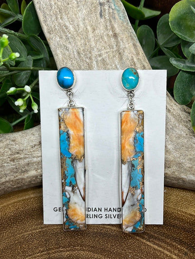 Ameillia Sterling Turquoise & Orange Spiny Slab Earrings