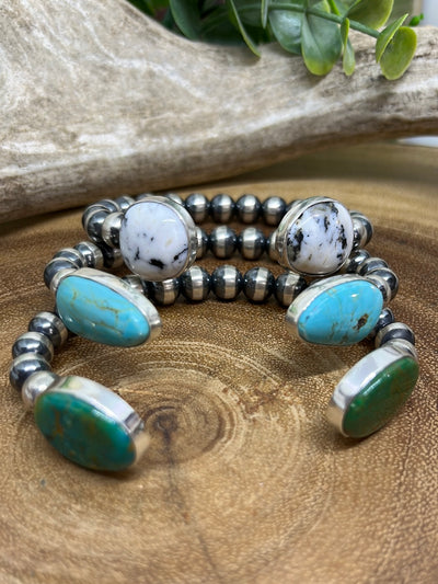 6mm Navajo Pearl Cuff Bracelet with Stones