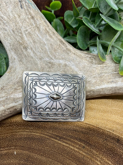 Beatty Sterling Silver Stamped Belt Buckle - 2"