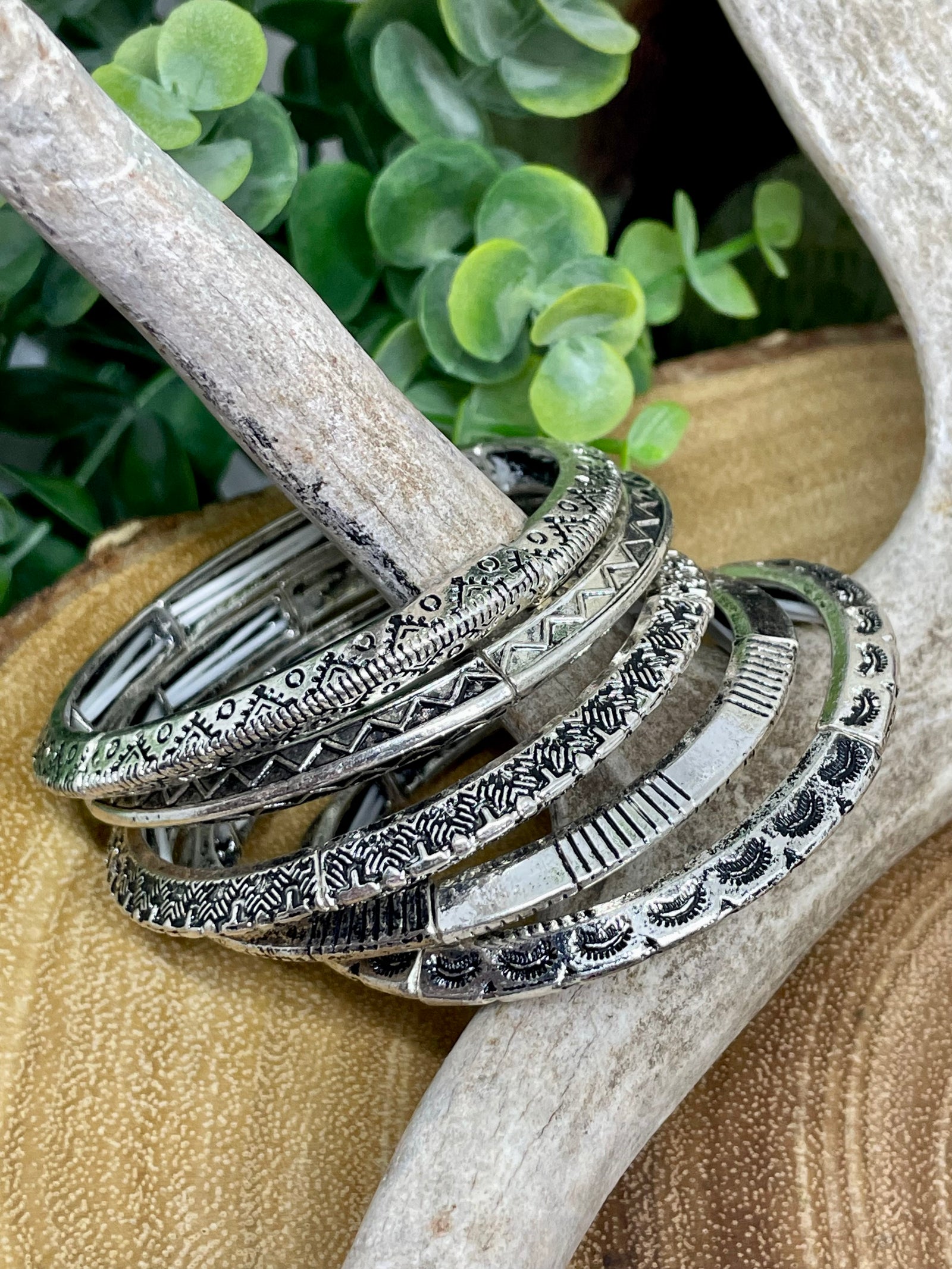 Langley Western Angle Stamped Fashion Silver Bracelet