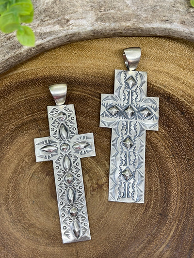Walnut Stamped Sterling Silver Cross Pendant - 4"