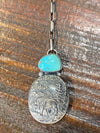 Childress Sterling Paperclip Chain Necklace with Turquoise Buffalo Pendant - 22"