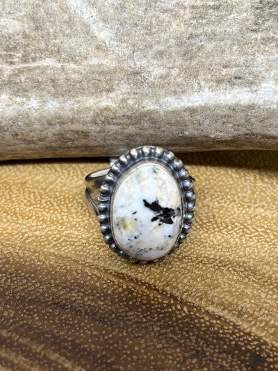 Kirkley Sterling Framed Single Stone White Buffalo Ring