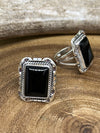 Slocum Sterling Rectangle Onyx Notched Edge Ring