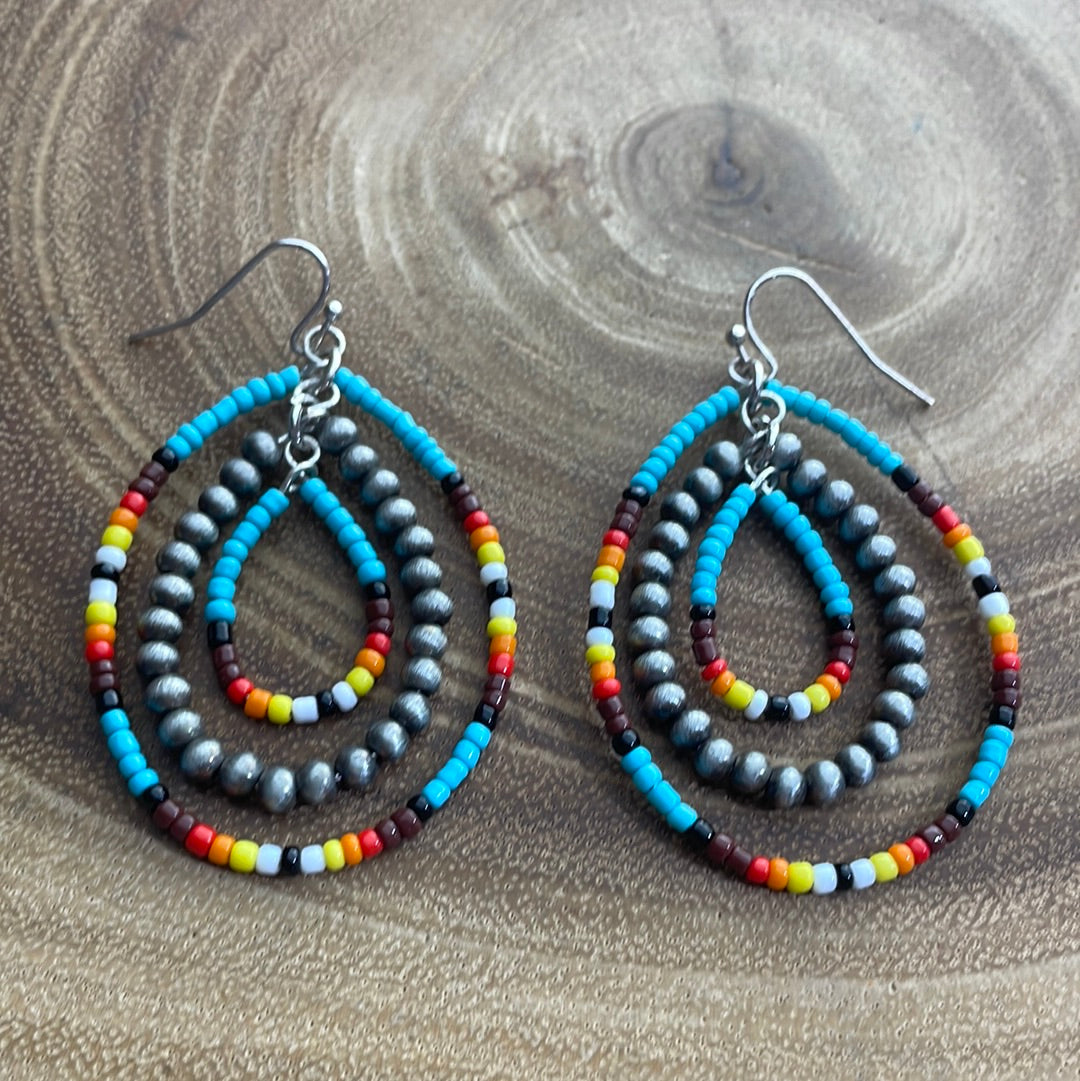Maine Western Navajo & Seed Bead Triple Teardrop Earrings