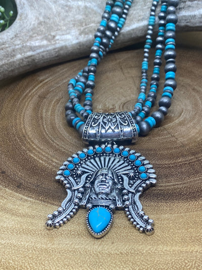 Chunky Turquoise Bead Disc Nugget Necklace for Women, Native American Indian  Jewelry