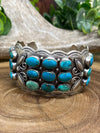 Fair Maiden 21 Stone Wide Sterling Cuff - Turquoise