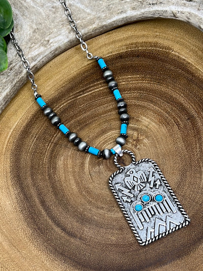 Roper Lake Fashion Chain, Navajo & Turquoise Necklace with Stamped Thunderbird Tag Pendant