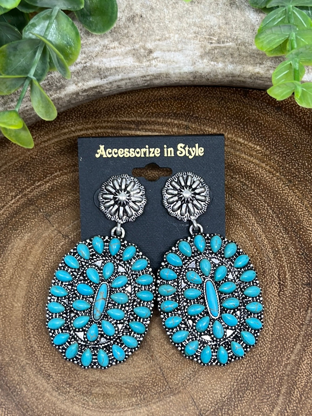 Buckeye Fashion Concho Post Oval Cluster Drop Earrings - Turquoise