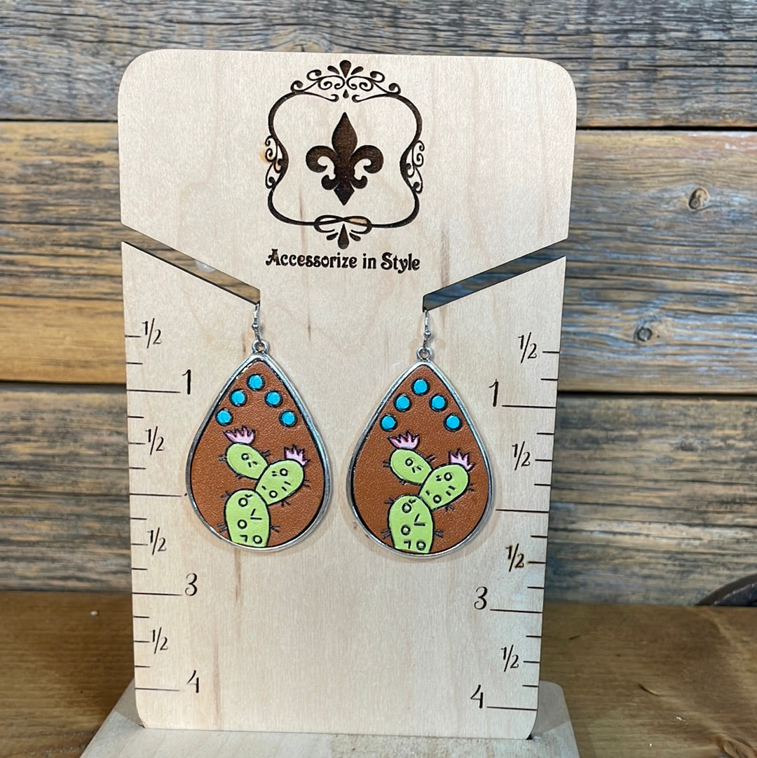 Jenoa Leather Cactus Earrings